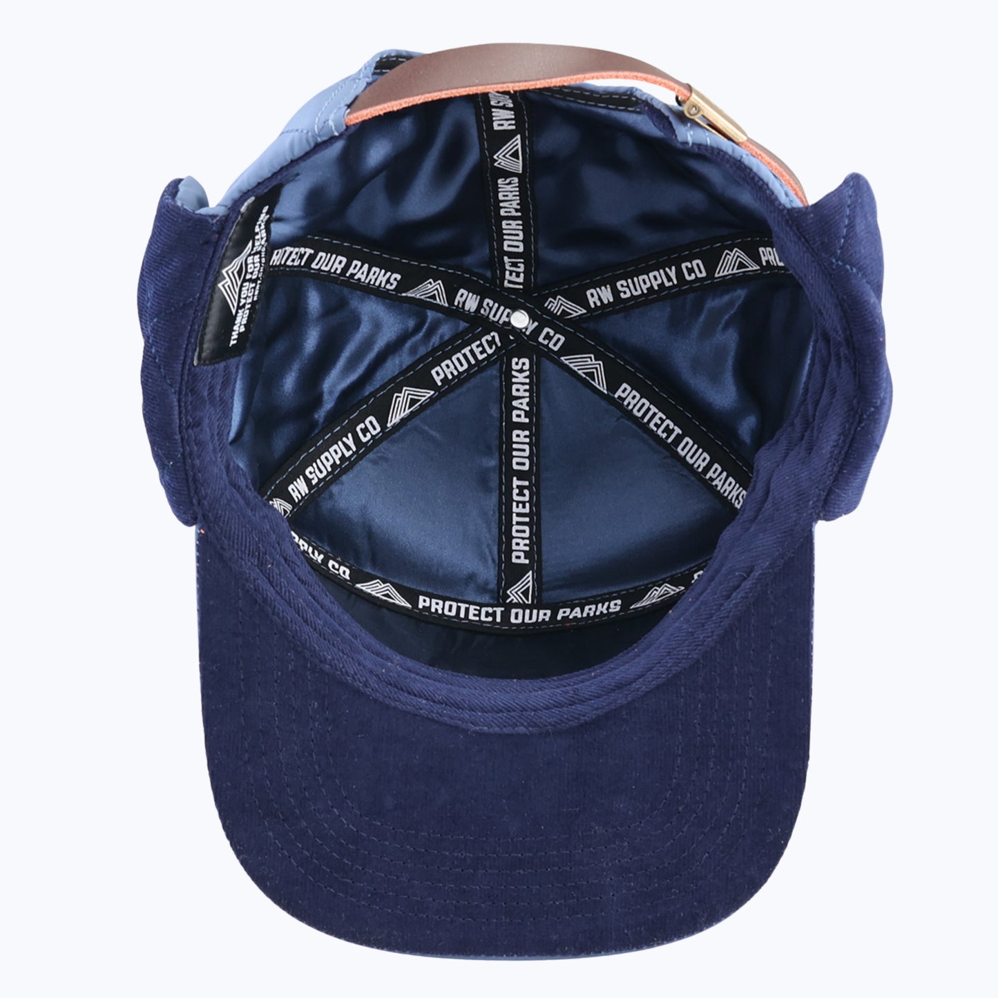 Protect Our Parks Bear 7 Panel Quilted Trapper Outdoor Cap - Navy/Orange