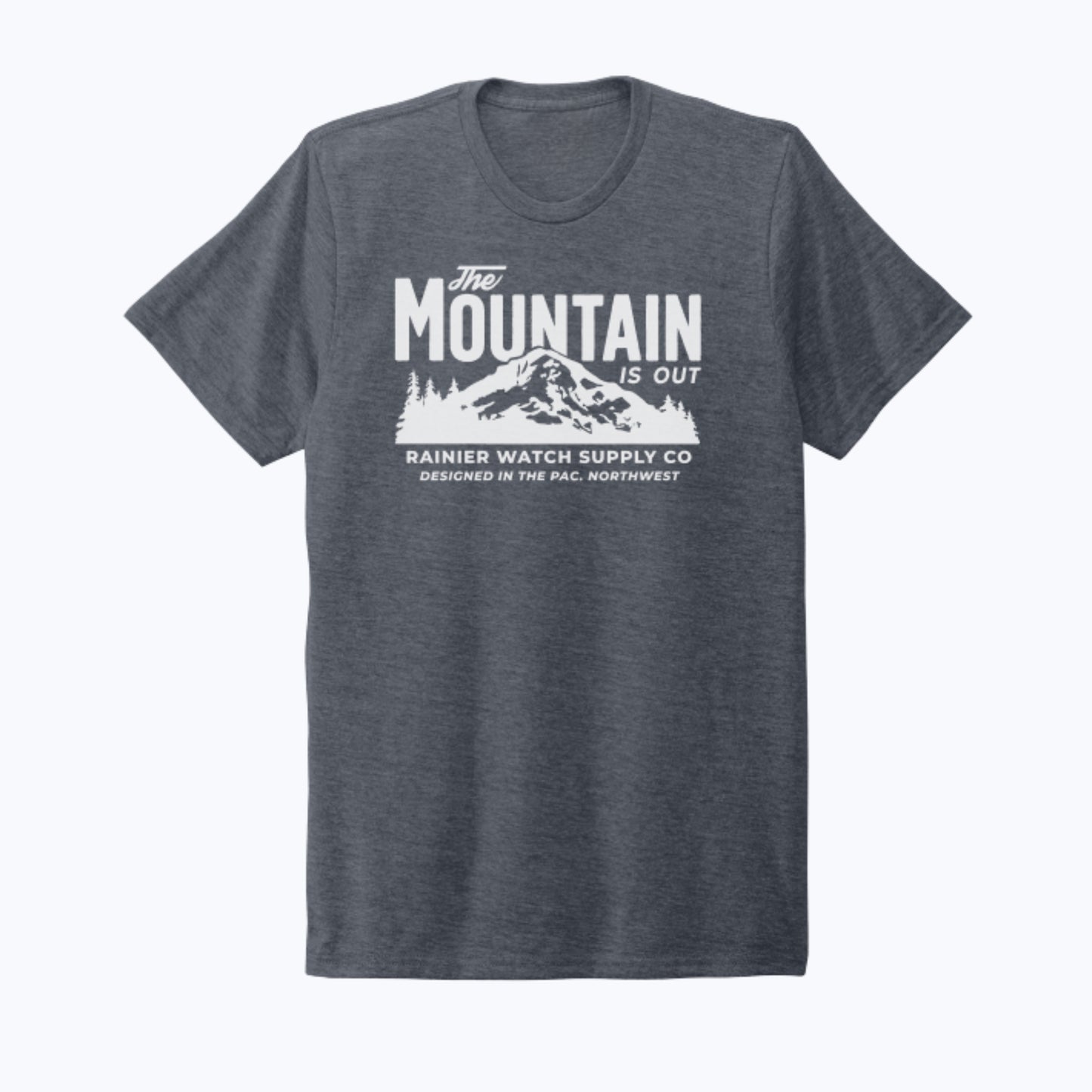 The Mountain Is Out Unisex Eco Tee - Front - Rebel Blue