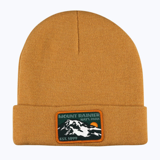 Mount Rainier Nat Park Patch Recycled Beanie - Mustard