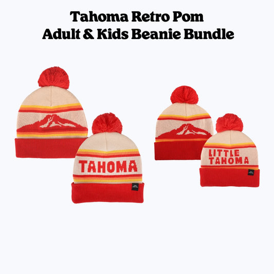 Tahoma Retro Pom Adult & Kids Beanie Bundle