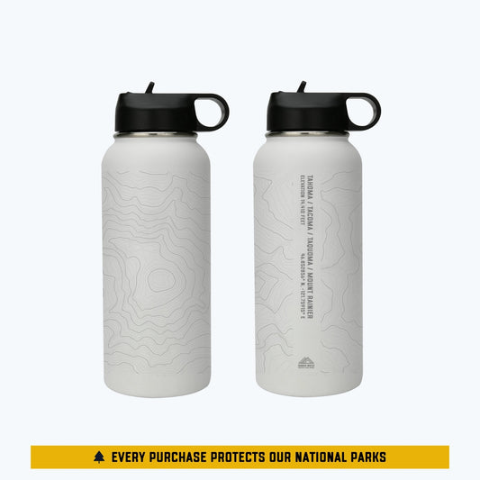 Tahoma Mount Rainier Topo Water Bottle - Laser Etched - 32oz