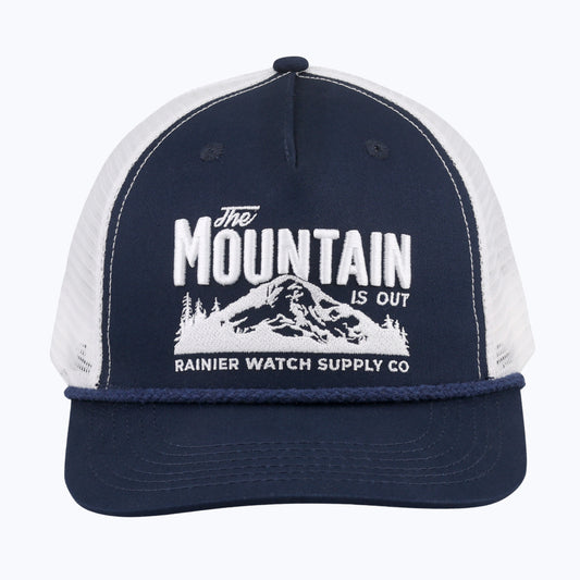 The Mountain Is Out Rope Trucker Snapback Cap - Navy/White