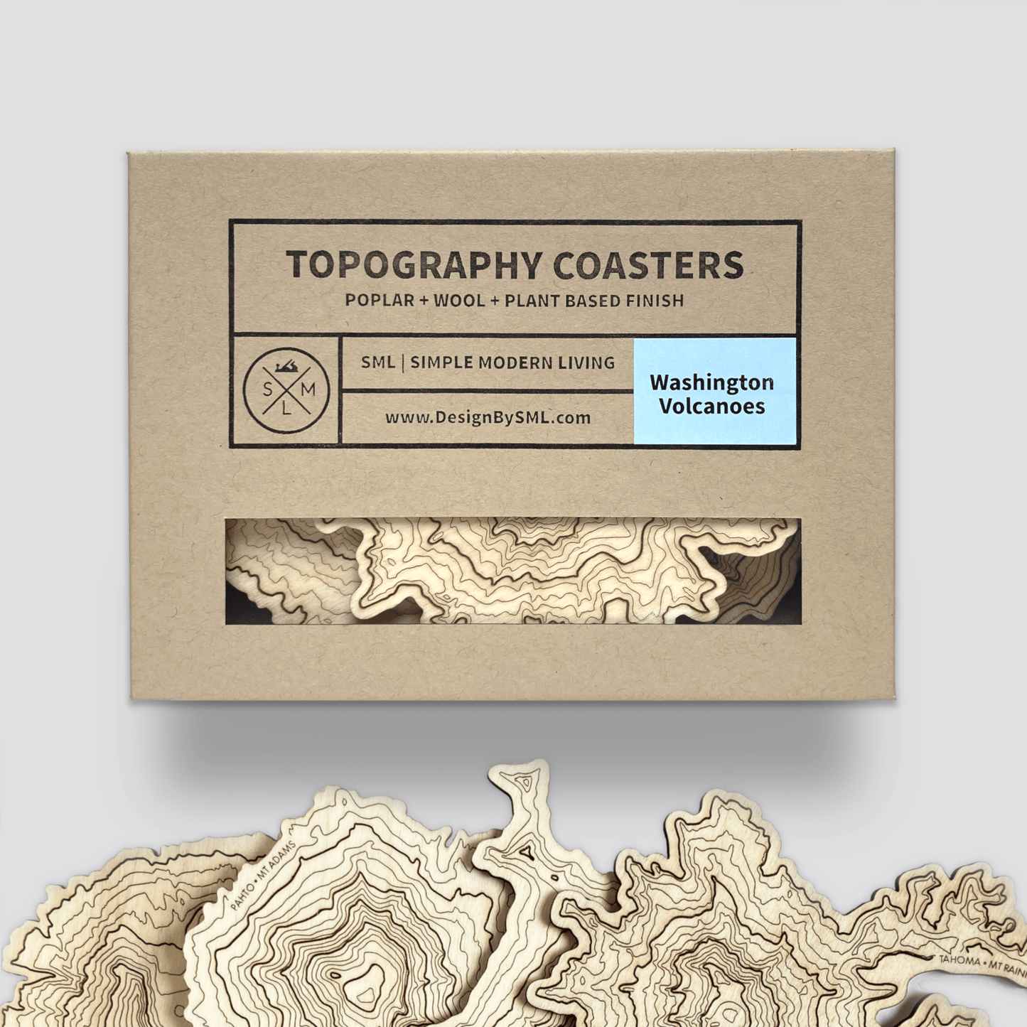 Washington Volcanoes Topography Coasters - Set of 4