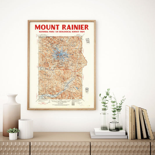 Mount Rainier National Park Vintage 1924 USGS Map | National Park Poster