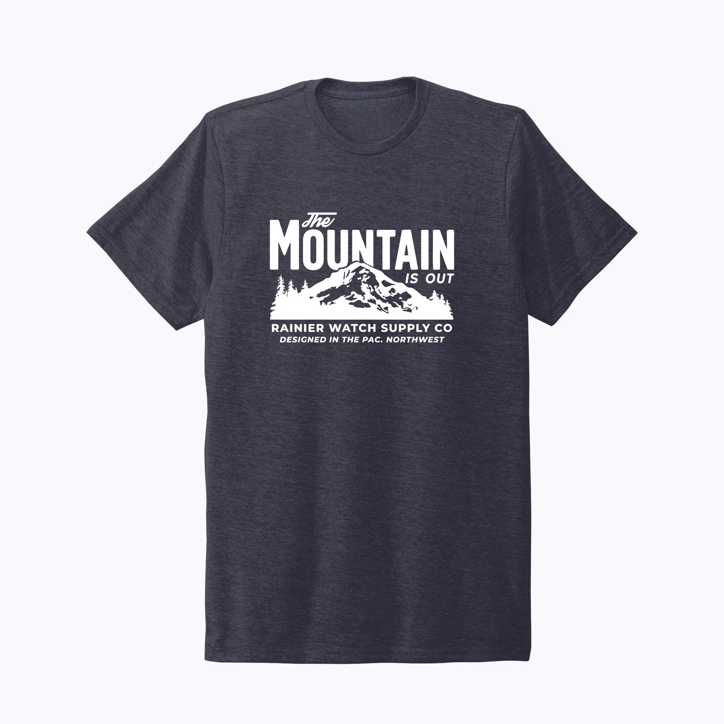 The Mountain Is Out Unisex Eco Tee - Front - Rebel Blue