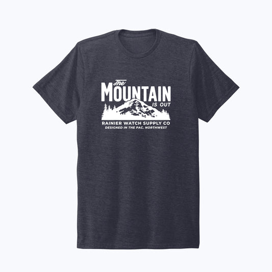 The Mountain Is Out Unisex Eco Tee - Front - Rebel Blue