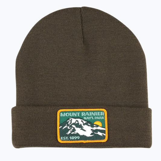 Mount Rainier Nat Park Patch Recycled Beanie - Olive