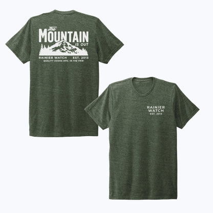 The Mountain Is Out Unisex Eco Tee - Double Sided - Heather Forest Green
