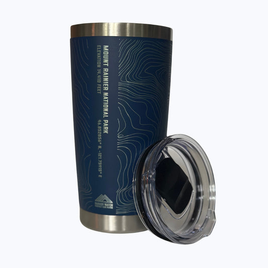 Mount Rainier National Park Topo Travel Coffee Tumbler (20oz) - Navy