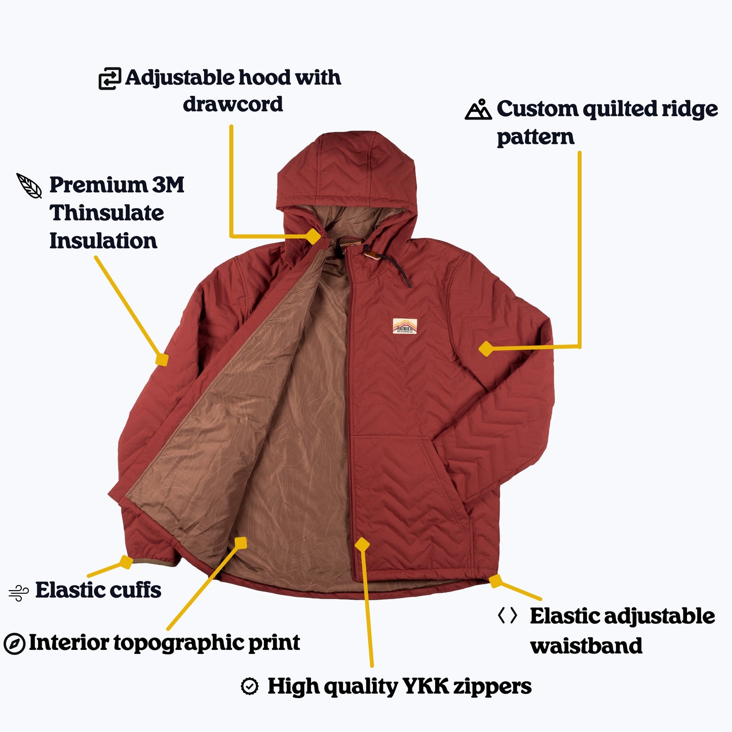 Ridgeline Quilted Hooded Jacket – Red