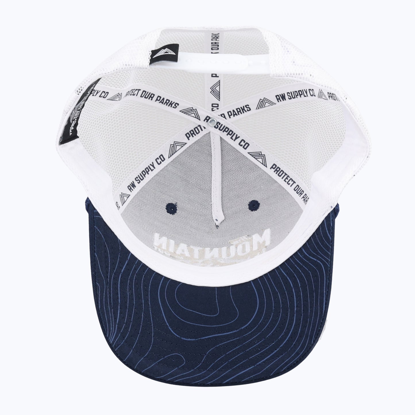 The Mountain Is Out Rope Trucker Snapback Cap - Navy/White