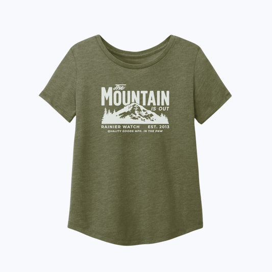 The Mountain is Out Womens Eco Tee - Forest Green - Relaxed, Scoop Neck