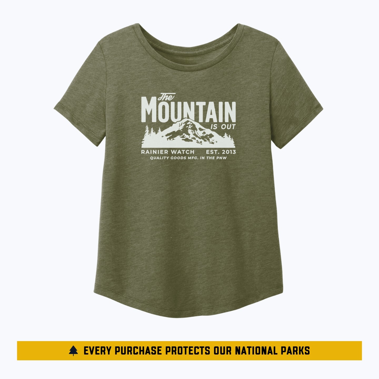 The Mountain is Out Womens Eco Tee - Forest Green - Relaxed, Scoop Neck