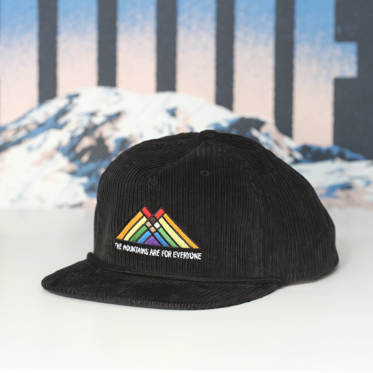The Mountains Are For Everyone Corduroy Snapback Cap | Embroidered Cap